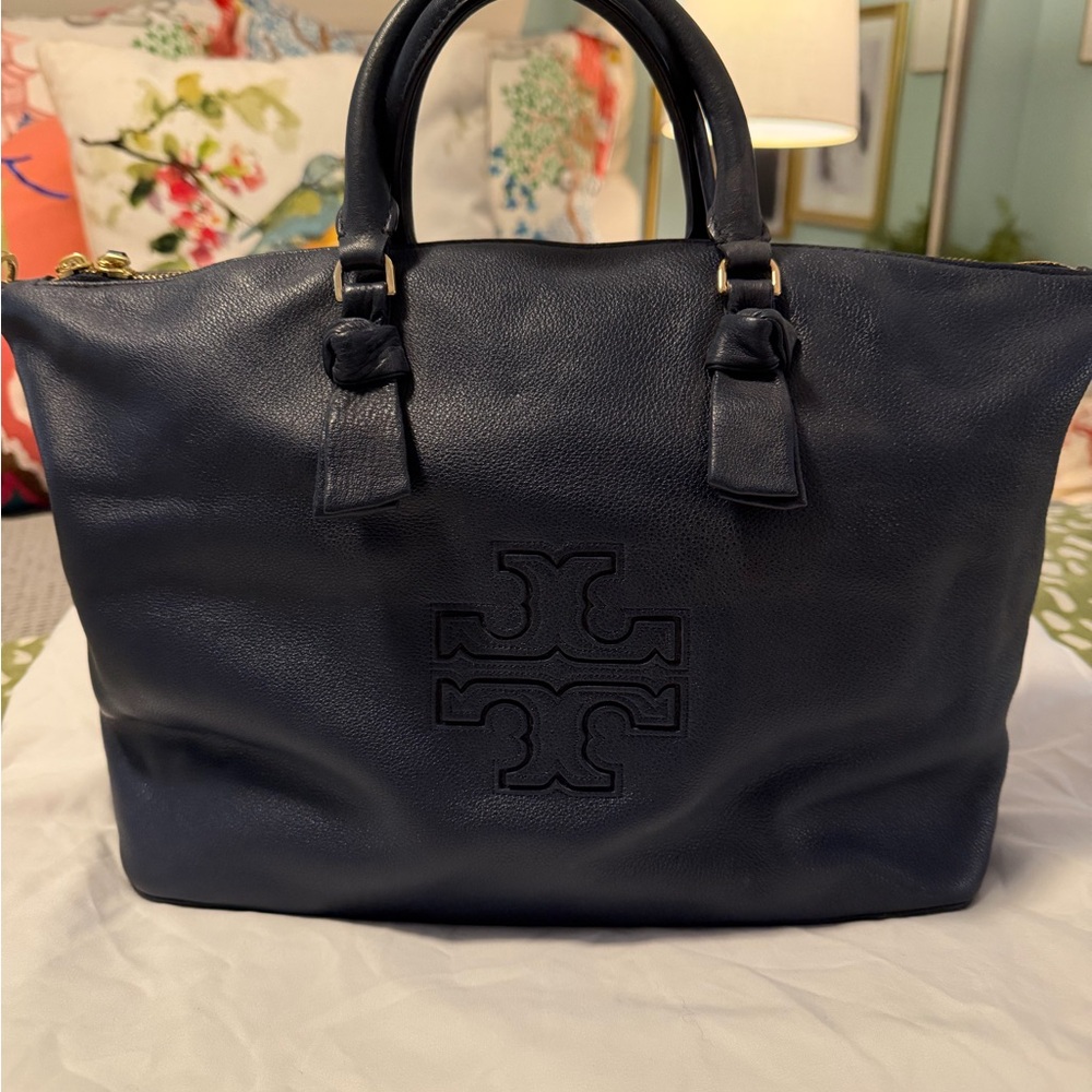 Tory Burch Dark Navy Leather Satchel - Picture 1 of 6